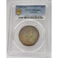 AUSTRALIA 1958 . ONE 1 PENNY . PROOF . PCGS PR64